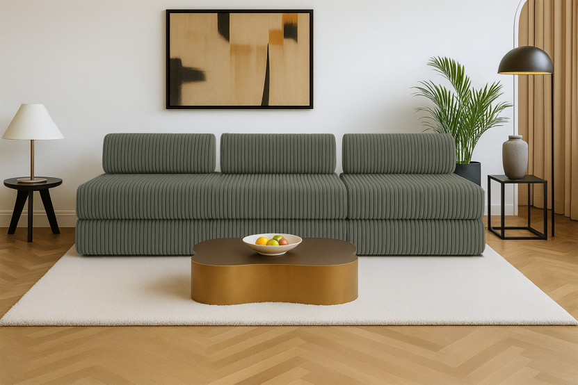 Canapé 4 places - 2 modules convertibles : Canapé 3 places + Fauteuil - Velours côtelé XL Vert