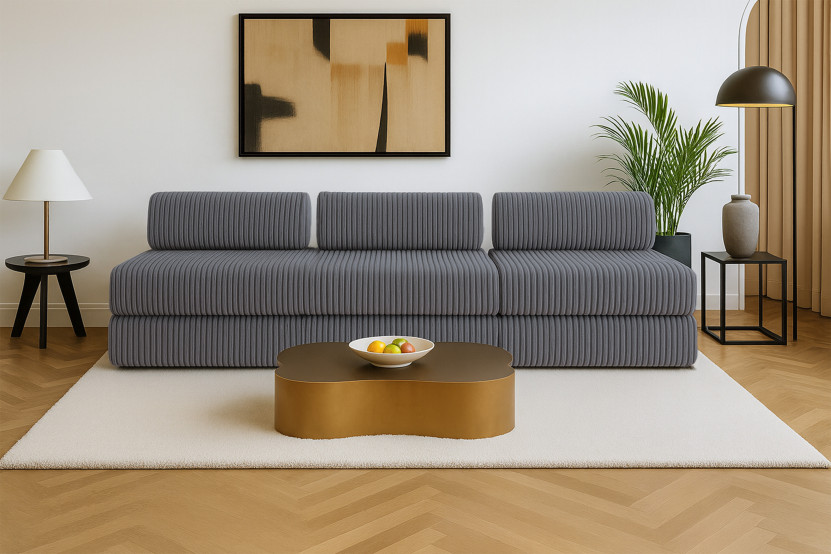 Canapé 4 places - 2 modules convertibles : Canapé 3 places + Fauteuil - Velours côtelé XL Gris