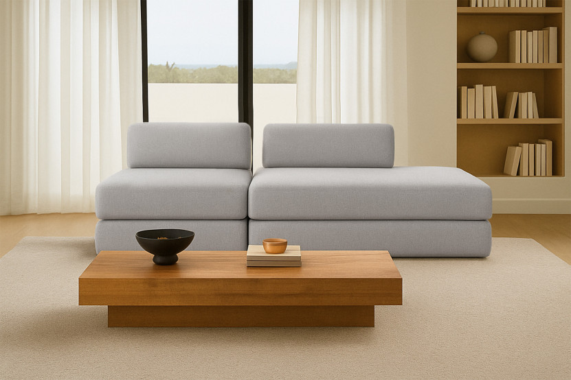 Canapé 3 places - 2 modules convertibles : Canapé 2 places + Fauteuil - Tissu lisse Gris clair