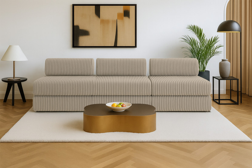 Canapé 4 places - 2 modules convertibles : Canapé 3 places + Fauteuil - Velours côtelé XL Taupe