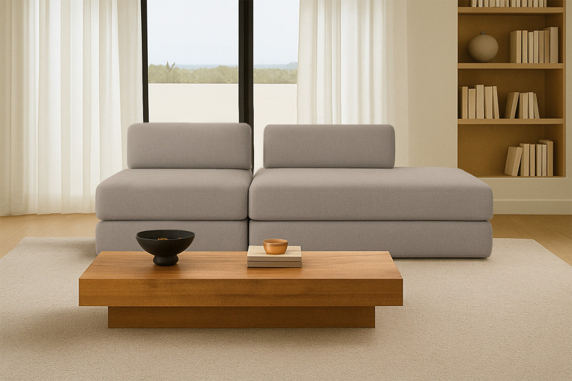 Canapé 3 places - 2 modules convertibles : Canapé 2 places + Fauteuil - Tissu lisse Taupe