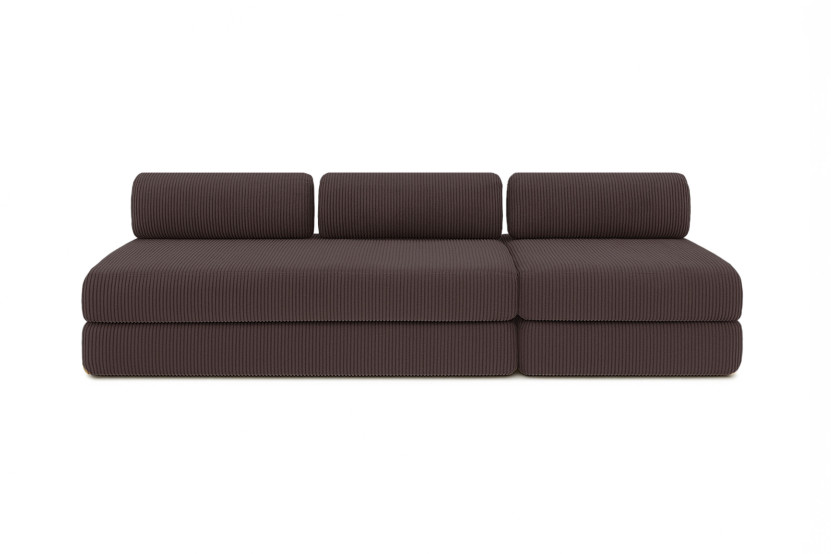 Canapé 4 places - 2 modules convertibles : Canapé 3 places + Fauteuil - Velours côtelé Marron