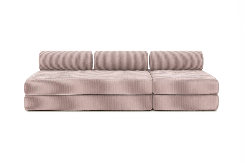 Canapé 4 places - 2 modules convertibles : Canapé 3 places + Fauteuil - Velours côtelé Rose pâle