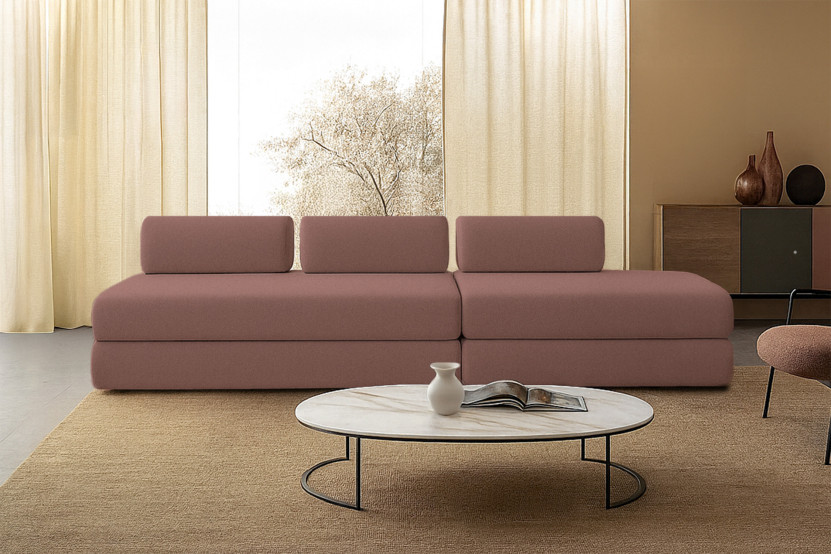 Canapé 5 places - 2 modules convertibles : Canapé 3 places + Canapé 2 places - Tissu lisse Terracotta