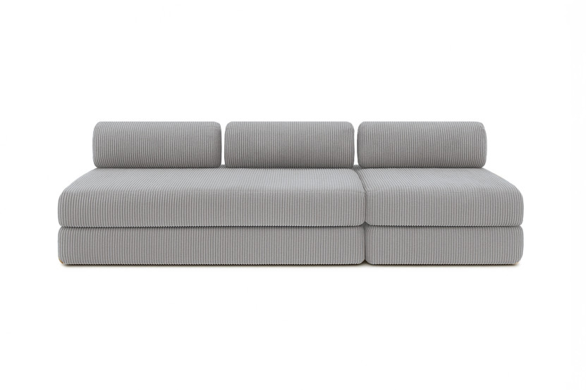 Canapé 4 places - 2 modules convertibles : Canapé 3 places + Fauteuil - Velours côtelé Gris clair