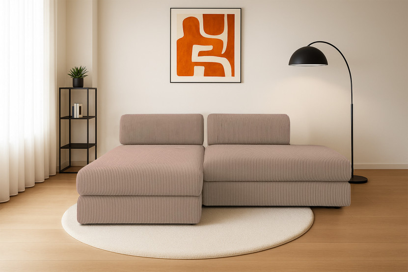 Canapé d'angle 5 places - 2 modules convertibles : Canapé 2 places + Méridienne - Velours côtelé Taupe