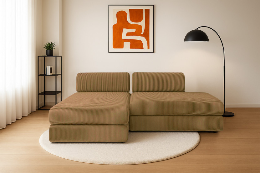 Canapé d'angle 5 places - 2 modules convertibles : Canapé 2 places + Méridienne - Velours côtelé Jaune