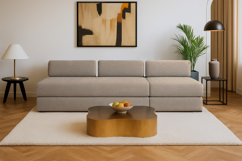 Canapé 4 places - 2 modules convertibles : Canapé 3 places + Fauteuil - Tissu lisse Taupe