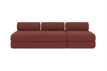 Canapé 4 places - 2 modules convertibles : Canapé 3 places + Fauteuil - Velours côtelé Rouge