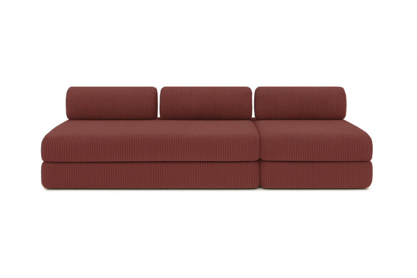 Canapé 4 places - 2 modules convertibles : Canapé 3 places + Fauteuil - Velours côtelé Rouge