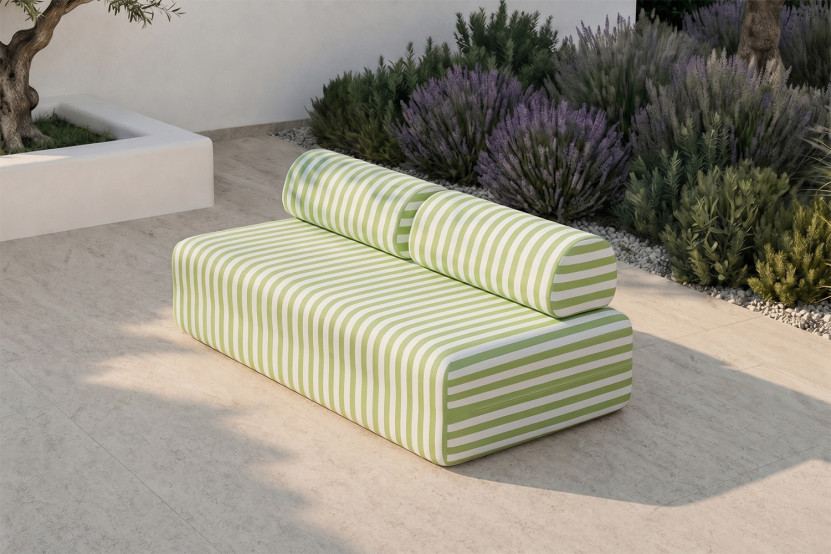Canapé 3 places modulable - Tissu extérieur à rayures, blanc et vert anis