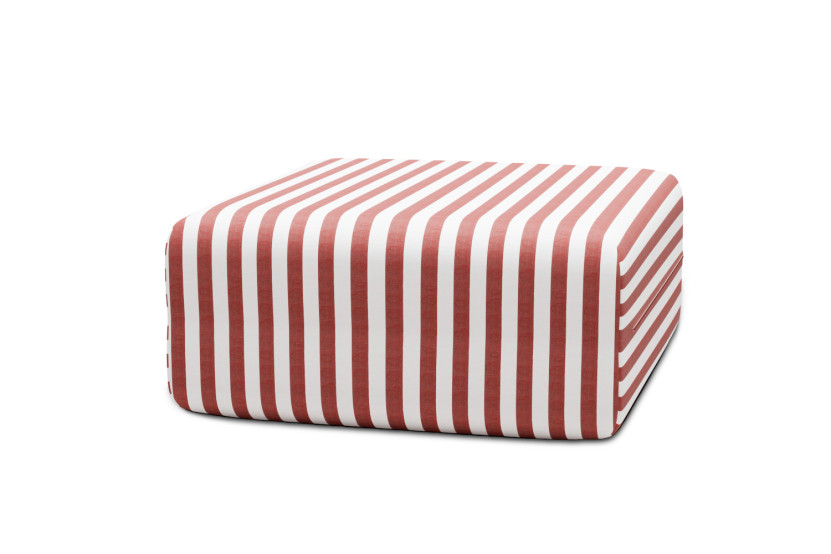 Housse Pouf - Tissu imperméable à rayures, blanc et rouge