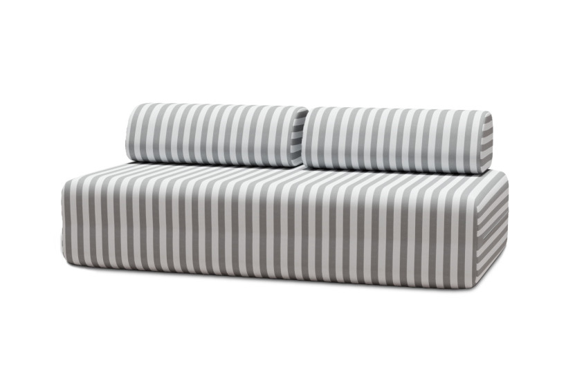 Canapé 3 places modulable - Tissu extérieur à rayures, blanc et gris