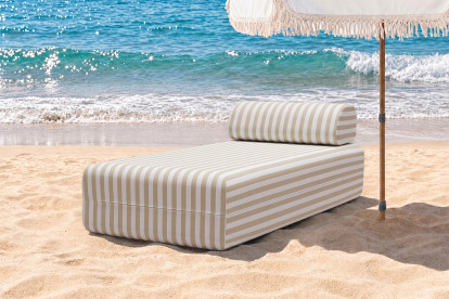 Méridienne modulable - Tissu extérieur à rayures, blanc et beige