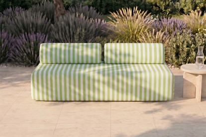 Canapé 3 places modulable - Tissu extérieur à rayures, blanc et vert anis