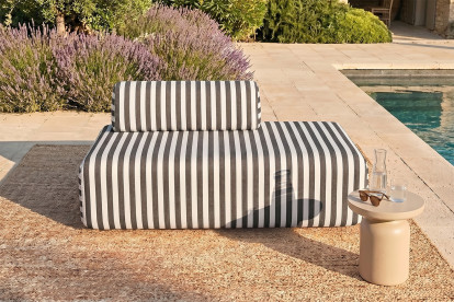 Canapé 2 places modulable - Tissu extérieur à rayures, blanc et gris anthracite
