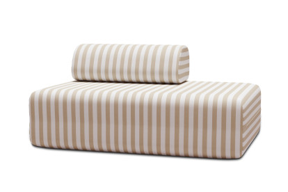Canapé 2 places modulable - Tissu extérieur à rayures, blanc et beige