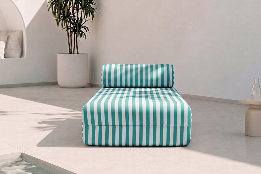 Méridienne modulable - Tissu extérieur à rayures, blanc et bleu turquoise