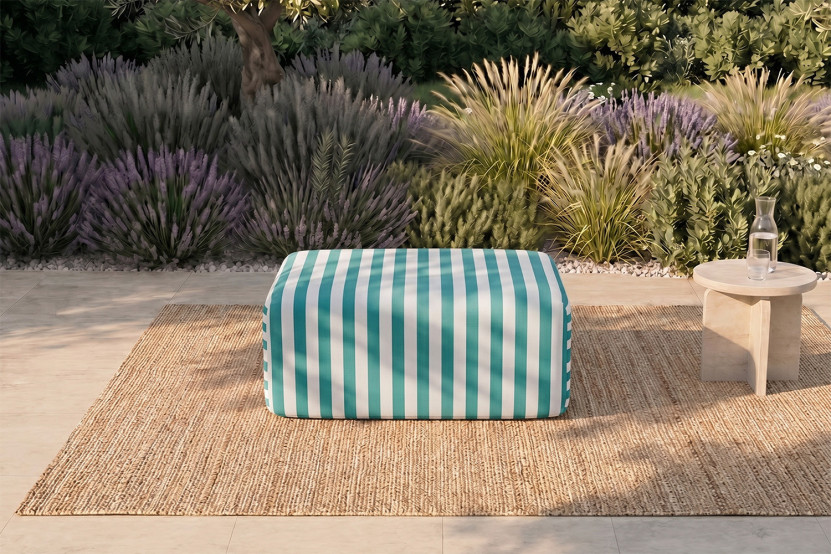 Pouf modulable - Tissu extérieur à rayures, blanc et bleu turquoise