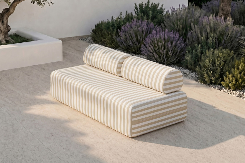 Canapé 3 places modulable - Tissu extérieur à rayures, blanc et beige