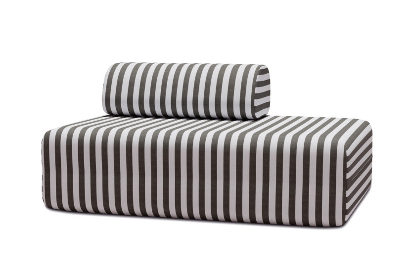 Canapé 2 places modulable - Tissu extérieur à rayures, blanc et gris anthracite
