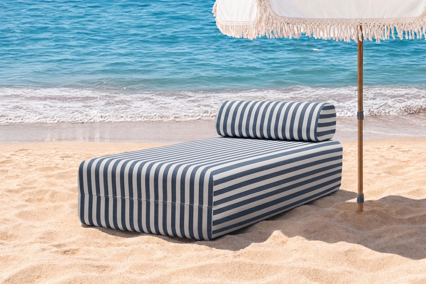 Méridienne modulable - Tissu extérieur à rayures, blanc et bleu foncé