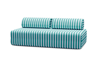 Housse Canapé droit - 3 places - Tissu imperméable à rayures, blanc et bleu turquoise