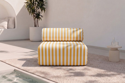 Fauteuil modulable - Tissu extérieur à rayures, blanc et jaune