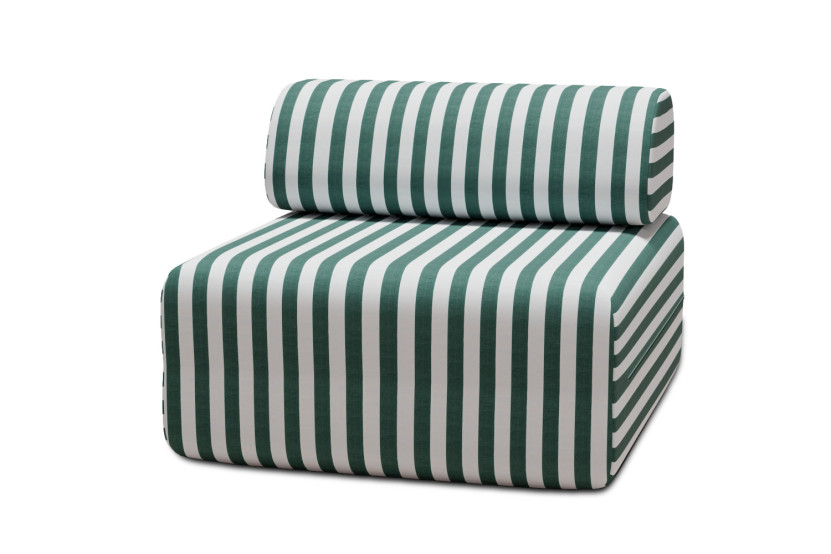 Fauteuil modulable - Tissu extérieur à rayures, blanc et vert foncé