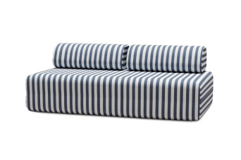 Canapé 3 places modulable - Tissu extérieur à rayures, blanc et bleu foncé