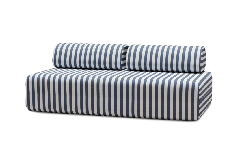 Canapé 3 places modulable - Tissu extérieur à rayures, blanc et bleu foncé