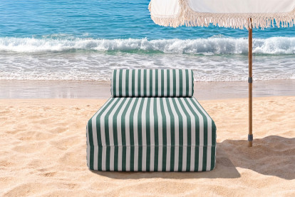 Méridienne modulable - Tissu extérieur à rayures, blanc et vert foncé