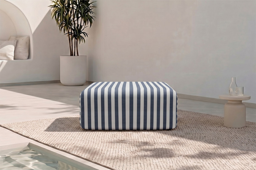 Pouf modulable - Tissu extérieur à rayures, blanc et bleu foncé