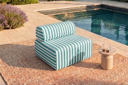 Fauteuil modulable - Tissu extérieur à rayures, blanc et bleu turquoise