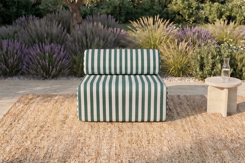Fauteuil modulable - Tissu extérieur à rayures, blanc et vert foncé