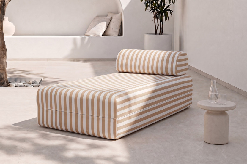 Méridienne modulable - Tissu extérieur à rayures, blanc et marron