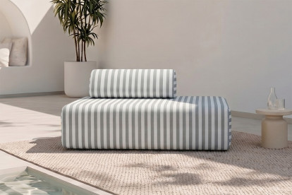Canapé 2 places modulable - Tissu extérieur à rayures, blanc et gris