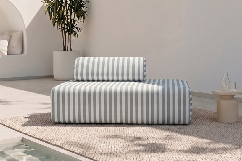 Canapé 2 places modulable - Tissu extérieur à rayures, blanc et gris