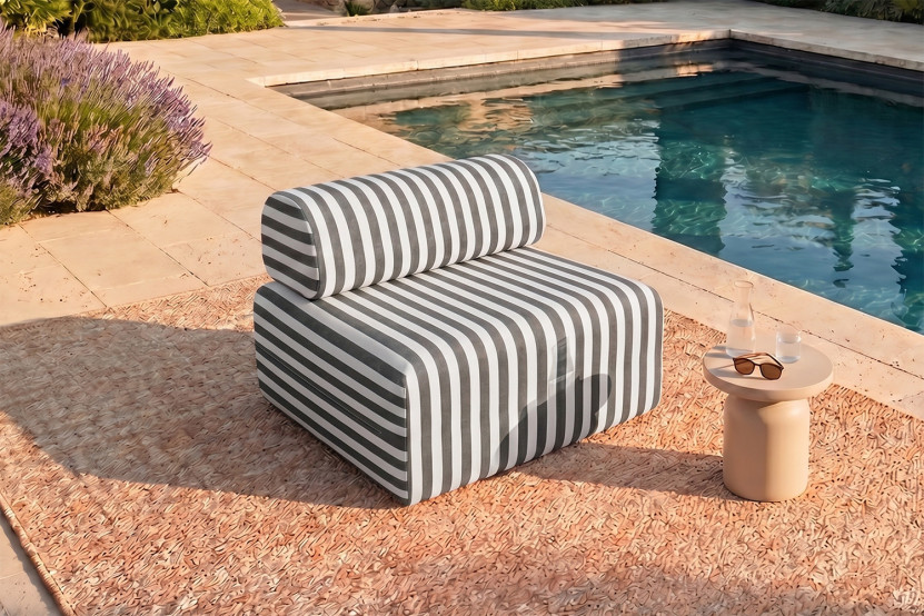 Fauteuil modulable - Tissu extérieur à rayures, blanc et gris anthracite