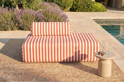 Canapé 2 places modulable - Tissu extérieur à rayures, blanc et rouge