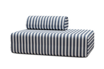 Canapé 2 places modulable - Tissu extérieur à rayures, blanc et bleu foncé