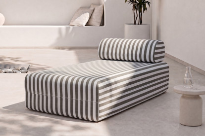 Méridienne modulable - Tissu extérieur à rayures, blanc et gris anthracite