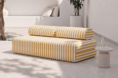 Canapé 3 places modulable - Tissu extérieur à rayures, blanc et jaune