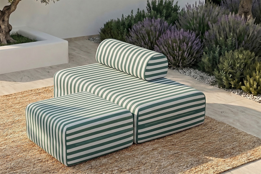 Pouf modulable - Tissu extérieur à rayures, blanc et vert foncé