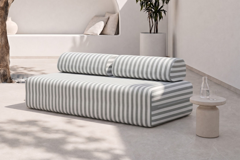 Canapé 3 places modulable - Tissu extérieur à rayures, blanc et gris