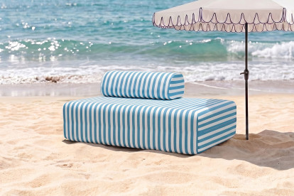 Canapé 2 places modulable - Tissu extérieur à rayures, blanc et bleu