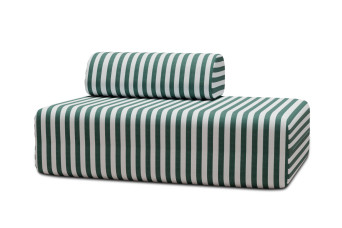 Canapé 2 places modulable - Tissu extérieur à rayures, blanc et vert foncé