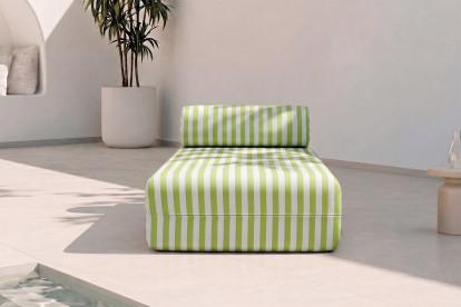 Méridienne modulable - Tissu extérieur à rayures, blanc et vert anis