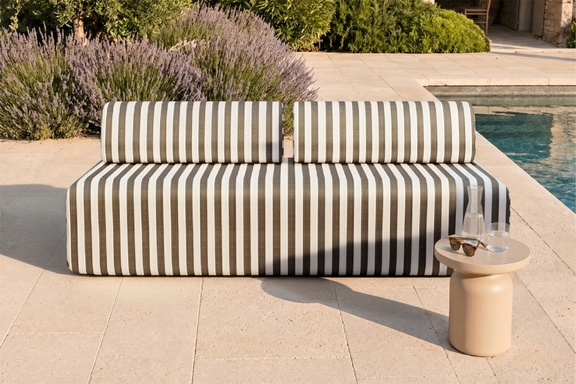 Canapé 3 places modulable - Tissu extérieur à rayures, blanc et gris anthracite
