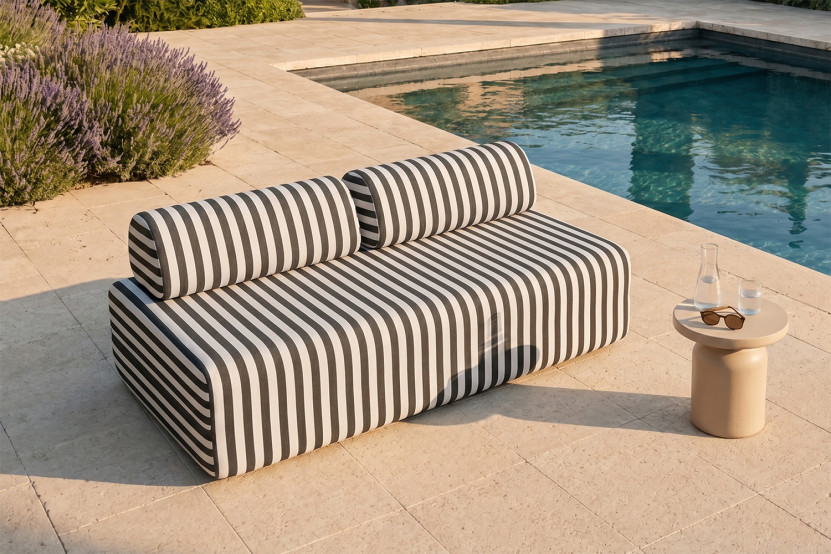 Canapé 3 places modulable - Tissu extérieur à rayures, blanc et gris anthracite